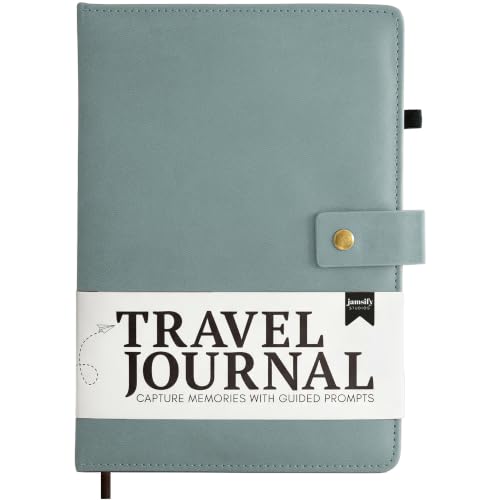 Image of Travel Journal with Prompts (Hardcover) 2nd Edition - Vegan Leather Adventure Essential - 2-Page-A-Day Travel Journal (40 Days) for Women Men Nonbinary - A5 Daily Diary & Traveler Notebook - Gift - Present - Cool Mint