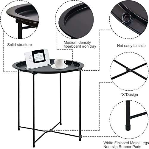 Garden 4 You ZY2143-2PC-CA End Table Set Of 2, Outdoor Side Table, Small Patio Table Metal Side Table, Round Folding Side Table thumb #6