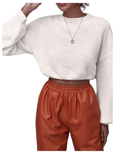Image of WDIRARA Women's Mock Neck Long Sleeve Crop Sweater Casual Rib Knit Top