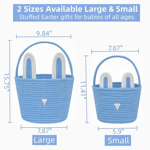Image of CubesLand Blue Easter Baskets for Easter Eggs Hunt, Boys Easter Basket Lovely Bunny Basket Colorful Woven Basket First Easter Gifts for Boys Babies Kids Children 9.8 x 7.8 x 7.8 inch