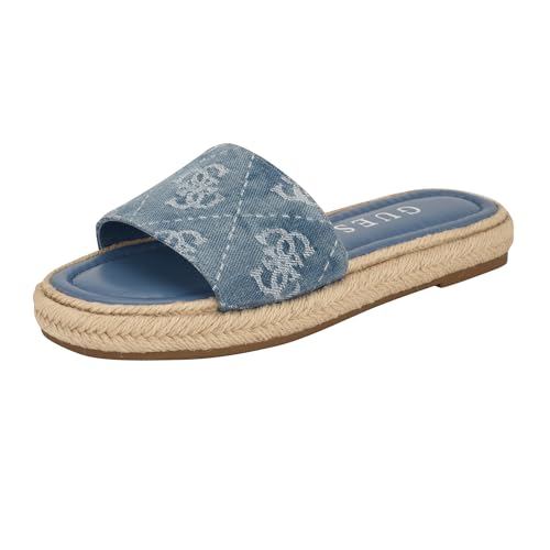 Guess Women's Katic Sandal, Medium Blue Denim Logo 420, 9