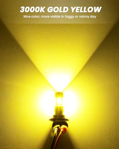 Image of PHINLION 9006 Yellow Fog Light Bulbs 3800 Lumens Super Bright HB4 9006LL LED Bulb Replacement for Car Truck SUV Fog Lights or DRL Lamps, 3000K Golden Yellow, Pack of 2
