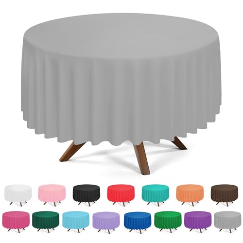 YSYJ 3 Pack Silver Plastic Tablecloth Disposable Round Table Cloth 84 Inch Table Cover for Parties