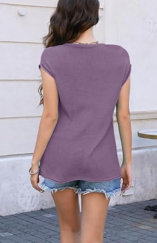 Image of Waffle Knit Sweater Shirts for Women Cap Sleeve Summer Tops Basic Tank Tops