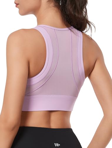 Image of Yvette Women's Sports Bra Front Zipper High Impact Support Mesh Racerback | Plus Size Friendly,Sewn-in Pads Stay Put,Wirefree & Supportive,Breathable,Secure Zip Closure,For Large Bust,Running,Gym,HIIT