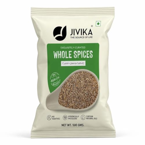 Jivika Premium Whole Cumin Seeds 500g, Jeera Sabut, Ideal for Cooking, Tadka, Seasoning Raw Jeera, 100% Natural, Unpolished, Finest Quality, No Preservatives, No Added Colour