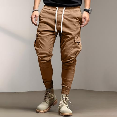 Men's Multi-Pocket Plus Size Loose Cargo Pants Work Casual Elastic Waist Trousers Jogger Lightweight Hiking Pant3