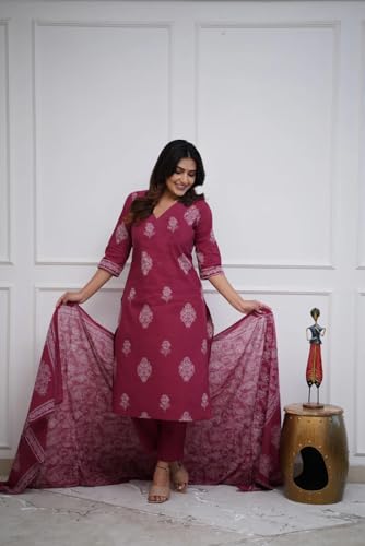 Image of GoSriKi Women's Rayon Viscose Straight Printed Kurta with Pant & Dupatta