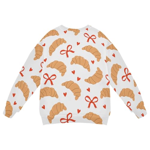 Wusikd Croissants Rolls Boy Girl Sweatshirt Toddler Crewneck Bows Heart Pullover Sweater Long Sleeve Clothes L Multi2