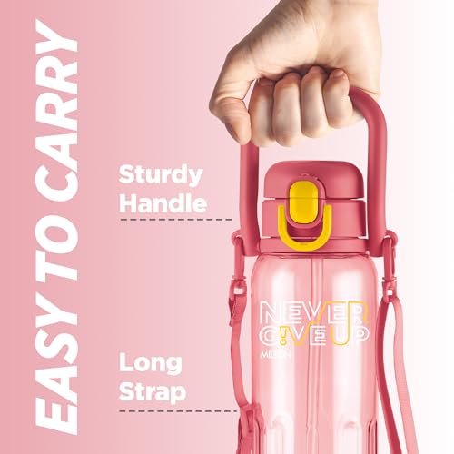 Image of MILTON Regan 850 2-in-1 Lid Sip or Gulp Water Bottle | Sturdy Handle And Strap I BPA Free| Food-Grade | One-Touch Open | Leak-Proof | Ideal for Office, School, College, Gym | 836ml, Pink