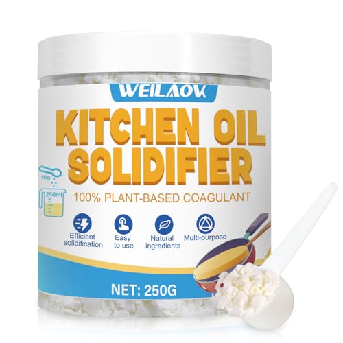 WEILAOK Solidificador de Aceite Usado, Solidificador de Grasa, Base de Plantas aceite de Cocción Selidificador en Polvo para Solidificar Rápidamente Aceites de Frito Scrappend, 250g