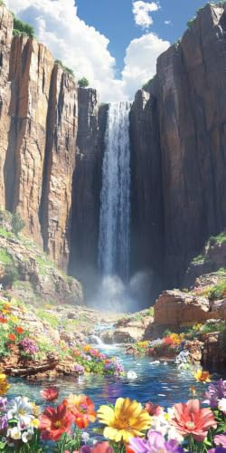 Pintura de diamantes para adultos y principiantes: cuadro 5D de cascada floral