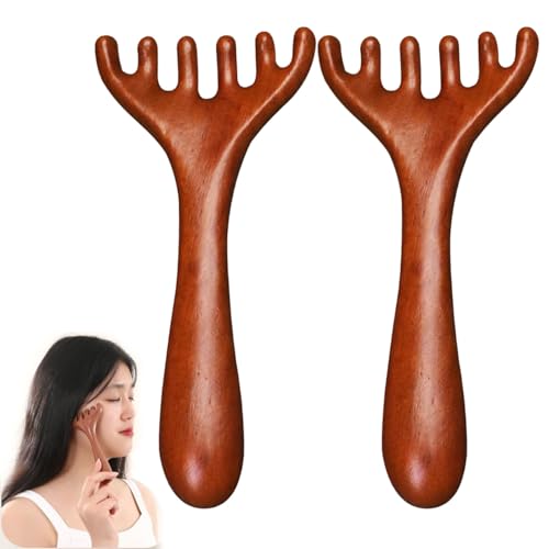 Six Claw Meridian Massage Comb, Head and Neck Massage Comb, Wooden Gua Sha Tool, For Head Face Eye Nose Jaw Neck Foot (2PCS)
