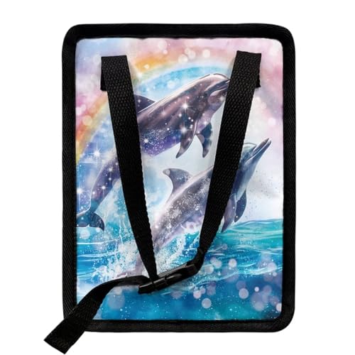 Image of Talayituse Dolphin Rainbow Print Car Trash Can, Portable Auto Garbage Bin Multifunctional Vehicle Interior Accessories with Adjustable Straps Universal Fit Truck SUV Sedan
