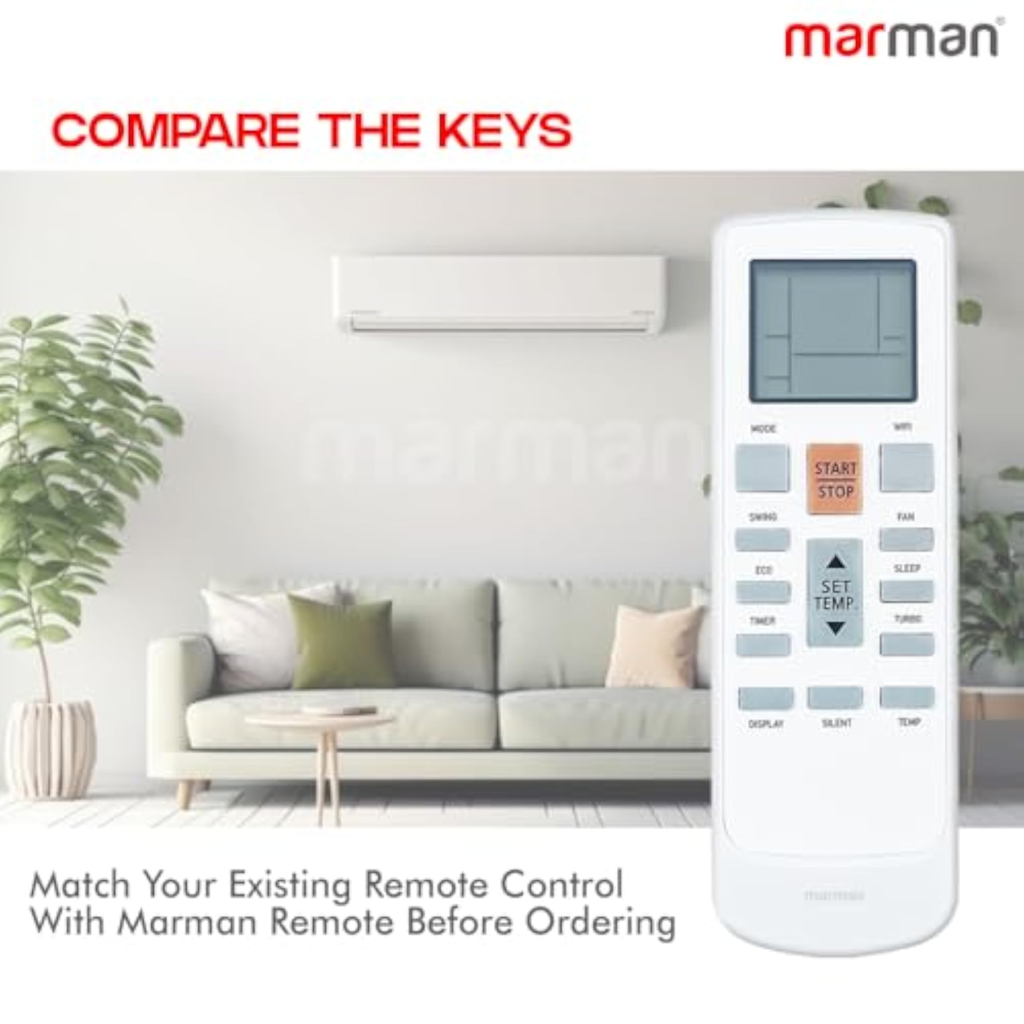 Compatible with MarQ AC Remote Control 290 for Split & Window ACs