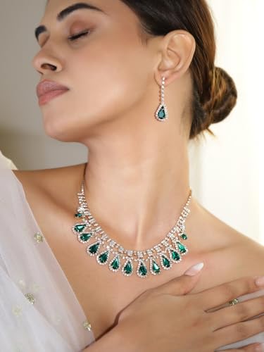 Image of Rubans Necklace Set American Diamond Zirconia Stylish Jewellery Gift for Women & Girls