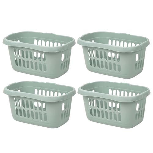 M1SS (Set of 4) 60L Litres Hipster Laundry Basket Hardwearing Plastic with Convenient Carry Handles for Organising Clothes Washing Baskets Storage Linen Bin Tidy Bedroom, Washroom (Silver Sage)