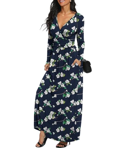 Image of LILBETTER Women Long Sleeve Deep V Neck Loose Plain Long Maxi Casual Dress