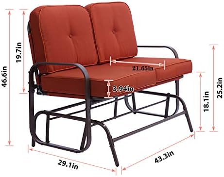 Loveseat Sofa for Balcony, Deck, Garden and Poolside H 36.61'' x W 46.6''x D 29.13" Chair Patio Bench Patio Steel Frame Chair