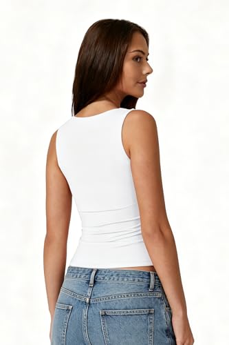 Image of QINSEN Women's Square Neck Sleeveless Double-Layer Tank Tops Basic Tight T Shirts