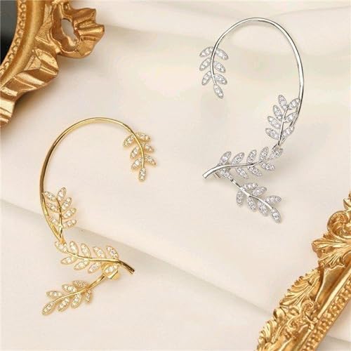 FUTIMELY Crystal Leaf Ear Cuff Earring for Women,Goth Elf Fairy Ear Wrap Earrings Non-Piercing Fake Climbers Crawler Earring Bridal Wedding Jewelry (Leaf Ear Cuff-S L) by FUTIMELY - Used condition - Image 4