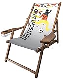 MultiBrands® Holz-Liegestuhl, mit Armlehne und Getränkehalter, dunkle Lasur, Klappbar, Deutschland, WM, Fanartikel, 2018