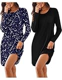 Ekouaer 2pack Night Shirt Women Nightgown Round Neck Long Sleeve Printed Sleep Shirt Soft Sleepwear