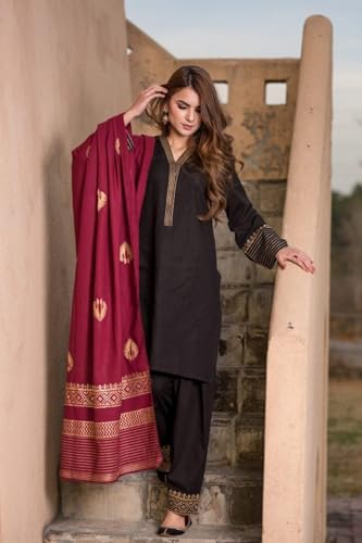 Image of GoSriKi Kurta Set for Women Viscose Solid | Kurti Set for Woman | Kurta Pant Dupatta 3 Piece Outfit | V Neck Full Sleeve Regular Fit Ethnic Dress Stylish Womens Clothing Trendy Outfit