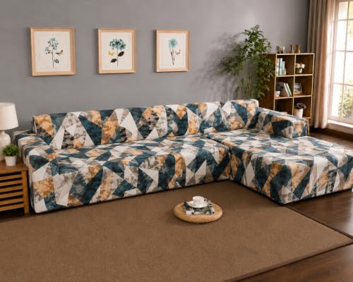 Image of Gifts Island Premium 160GSM Super Soft Antique Prism Stretchable Sofa Cover L Shape 5 Seater Fully Covered | Suitable for Both Left and Right Side Chaise Sofa (Antique Prism, 3+2 Seater)