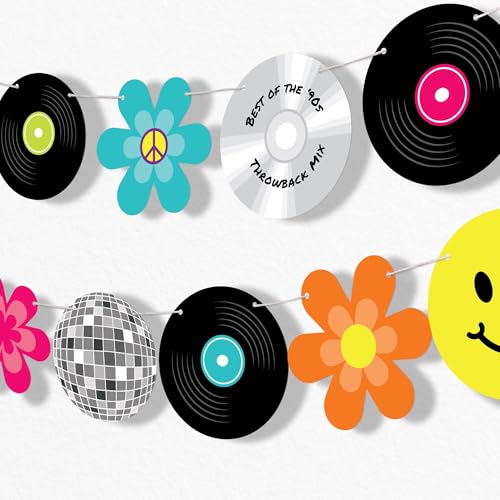 Big Dot of Happiness Through The Decades Garland Banner, 50s, 60s, 70s, 80s, and 90s Party Decorations, Throwback Party Banner, 30 Feet of Cord, 15 Double-Sided Retro Decor Pieces