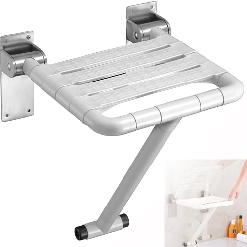 Siege de Douche Mural Rabattable,Tabouret de Douche Pliable Mural,Chaise De Douche Antidérapante,avec des Jambes Tabouret dans Max 300 kg,avec Ouverture pour la Vision Nocturne pour Handicapées