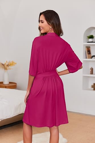 Image of Ekouaer Short Robes for Women Lightweight Kimono Robes Knit Bathrobe Soft Sleepwear with Pockets S-XXL
