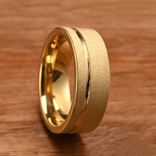 Gold Tungsten Carbide Ring for Men Women 8mm/6mm Sandblasted Inlaid Groove Men's Engagement Wedding Bands Fashionable and Luxurious2