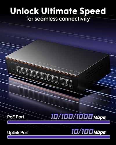Image of FEDUS NextSwitch-8000UG 10 Port PoE Switch (8 PoE+ 10 /100Mbps, 2 1000Mbps Gigabit Uplink) 130W Built-in Power, 250m Extended Range, 6KV Surge Protection, 802.3af /at Plug & Play Unmanaged Ethernet Hub