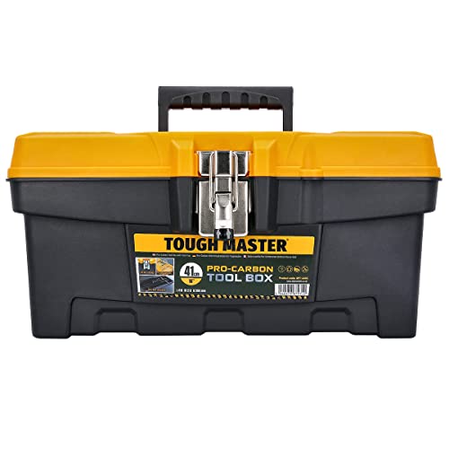 TOUGH MASTER Tool Box Professional Heavy Duty Black & Yellow DIY Large 16 inch/41x 21.3x 20cm Portable Mobile Tool Chest Storage Organiser with Removable Tote Tray (Pack of 1)