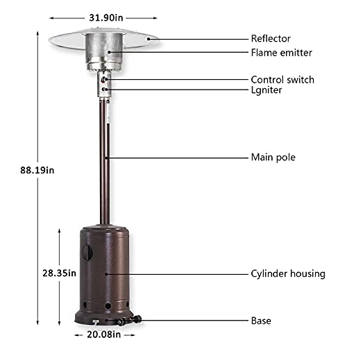 Outdoor Patio Heater Propane Heater - 48000 BTU Rapid Heating Outdoor Heaters Floor Standing Patio Heaters with Portable Wheels and Cover Outdoor Gas Heater for Commercial Residential - Thumbnail 3