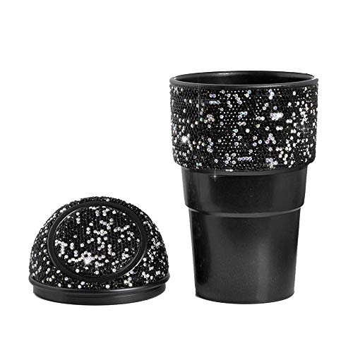Image of Bling Rhinestone Auto Garbage Can Car Trash Can with Lid Mini Garbage Bin for Automotive Car, Home, Office, Kitchen, Bedroom (C)