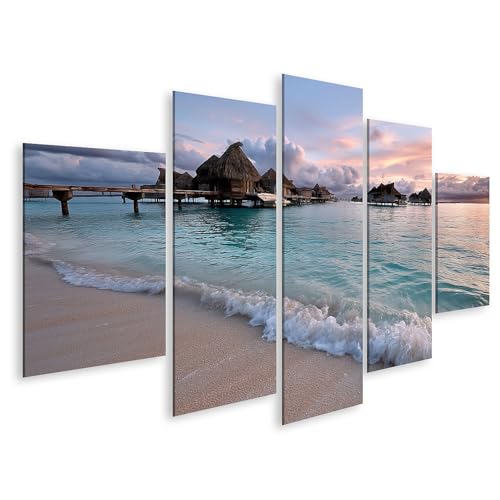 Tableau sur toile en 5 pièces vue de rêve sur la plage décoration murale salon