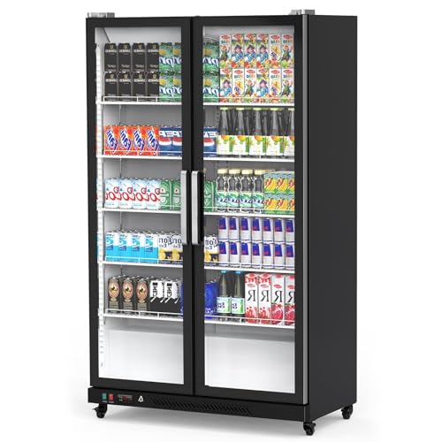 GarveeHome Commercial Refrigerator, Glass Door with LED Lighting - Upright Beverage Display Cooler for Home, Store, Gym, or Office, Featuring Double Swing Doors and 39 cu.ft
