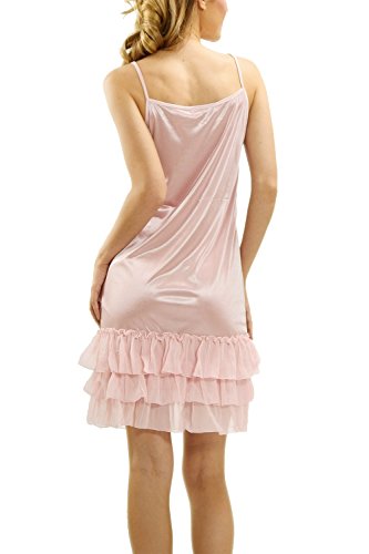 Women's Satin Full Slip With Three Layered Sheer Ruffles (Blush Pink-Peach, Medium) #TOP2