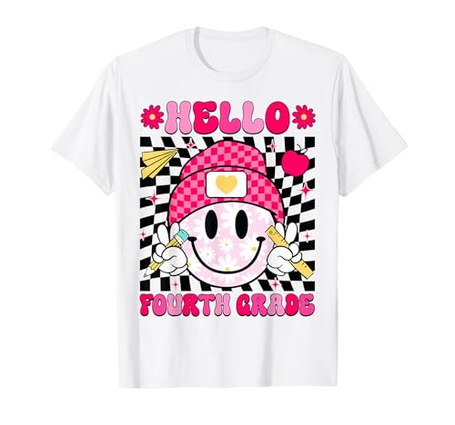 Hello Fourth Grade Smile Face 4th Grade Back to School T-Shirt