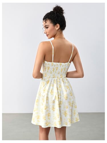 Image of Floerns Women's Boho Floral Print Sleeveless Sundress Ruched Bust Flare Hem Vacation Cami Short Dress