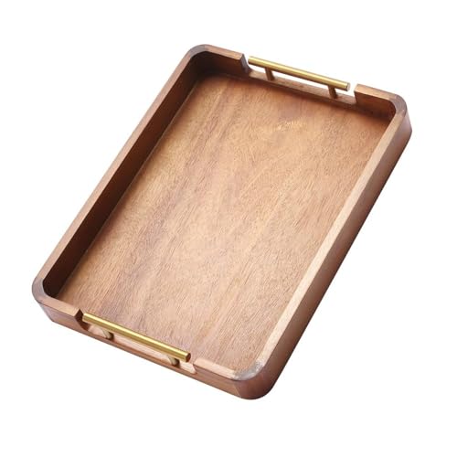 Image of Wooden Serving Tray for Home and Kitchen | Acacia Wood Large Rectangular Tray with Handles for Resturant, Cafe, Breakfast, Multipurpose Organzier | (Food Safe Oil Finish) (Florence)
