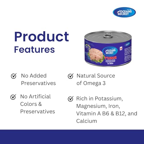 Image of Oceans Secret Tuna Chunks in Brine 180gm Pack of 2 Canned Tuna Fish Balanced Nutrition, Light Taste, in Clean Brine, Premium Cuts Ready to Eat