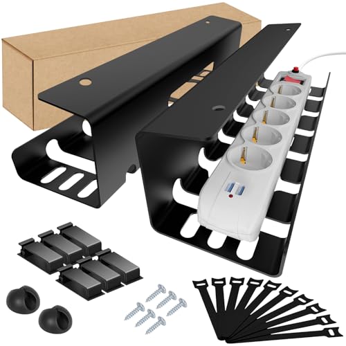 GLOSKIN 2-Teiliger Kabelkanal Schreibtisch, Kein Bohren Erforderlich, Cable Management,Halterung Zur Kabelkanal im Büro, Zuhause, am Arbeitsplatz, Schwarz