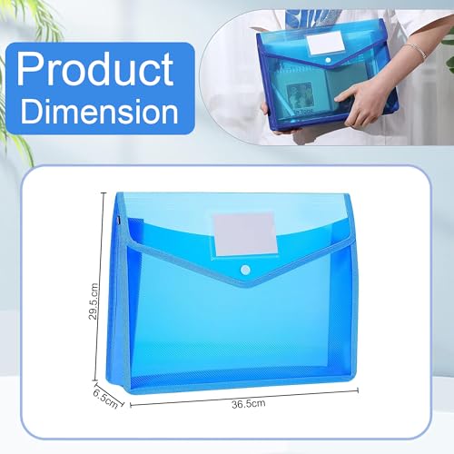 Image of GLUN Pack 5 File Folder A4 Bag Multicolour Cover with Strong Stitch with Handle, Documents File Storage Bag with Snap Button