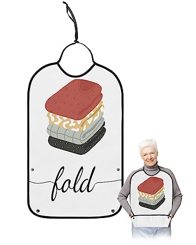 LEOKOTI Launday Room Adult Bibs for Eating, Waterproof Bibs with Food Catcher & Adjustable Snap Closure, Fold Clothes White Backdrop Washable Clothing Protectors Adult Bibs for Elderly Women/Men