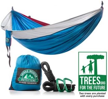 Camping Hammock for Outdoors - Double Hammock Size, Parachute Nylon, Snag-Proof Carabiners, 6 Gear Loops – Portable Hammock for Hiking, Backpacking, Travel by Emerald Mountain Outfitters