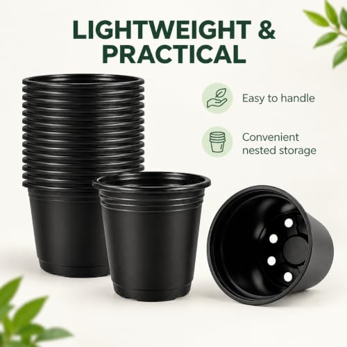 Image of Plastic Flower Pots 3 Inch | Black Nursery Plant Pots for Indoor & Outdoor Gardening | Lightweight, Durable Pots with Drainage for Seeds, Succulents & Saplings | Pack of 25