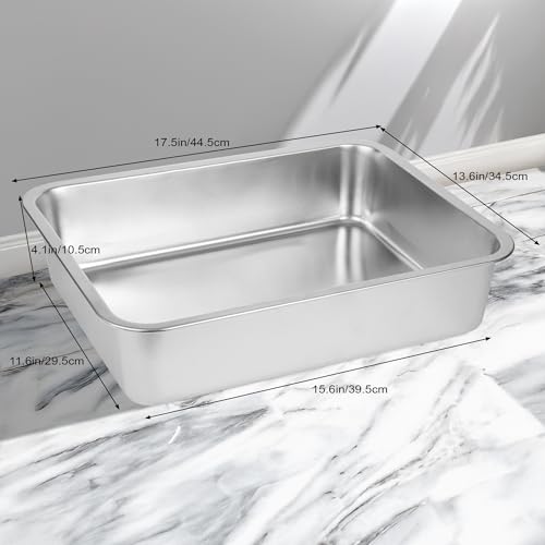 Stainless Steel Cat Litter Box for Big Cats,Small Stainless Steel,Large Metal Cat Litter Box-Easy to Clean.(17.5